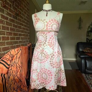 Maggy London Stretch Womens Y2K Whimsy Pink Geometric Empire Waist Dress 8